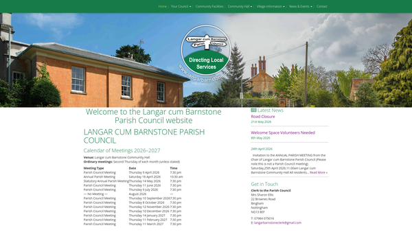 Screenshot of the Langar cum Barnstone Community Hall website