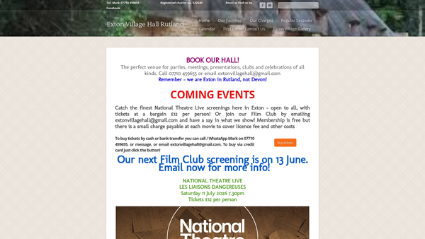 Screenshot of the Exton Village Hall website