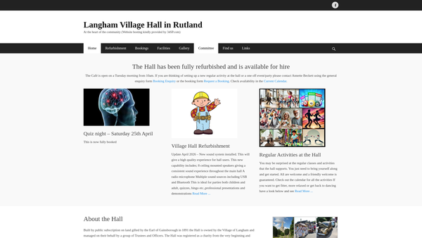 Screenshot of the Langham Village Hall website