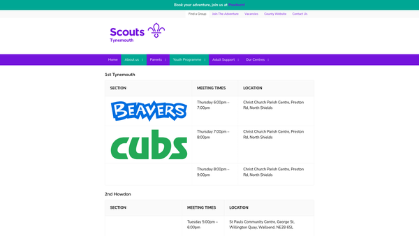 Screenshot of the 4th Tynemouth (Congers) Scout Group website