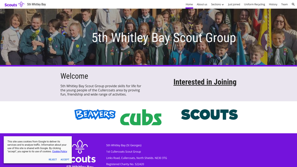 Screenshot of the 5th Whitley Bay (St George's) Scout Group website