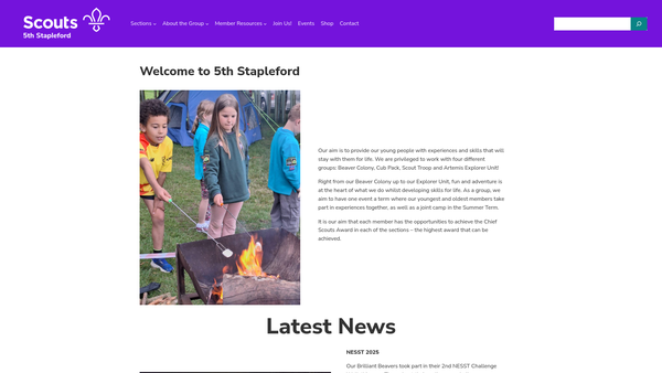 Screenshot of the 5th Stapleford Scout Group website