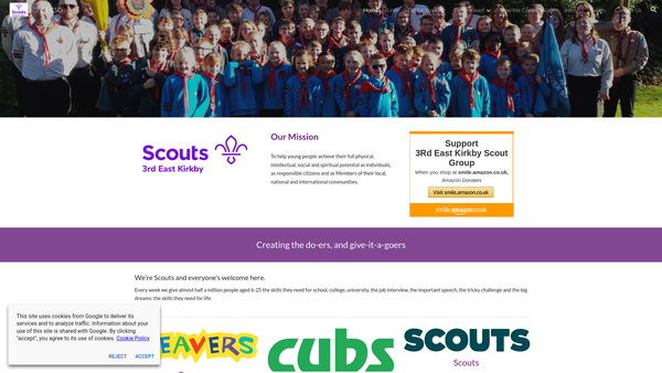 Screenshot of the 3rd East Kirkby Scout Group website