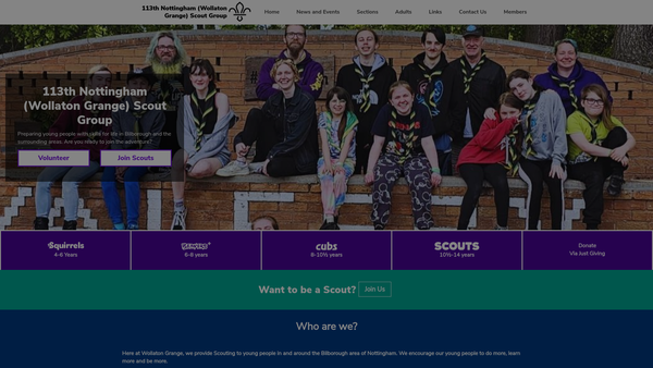 Screenshot of the 113th Nottingham (Wollaton Grange) Scout Group website