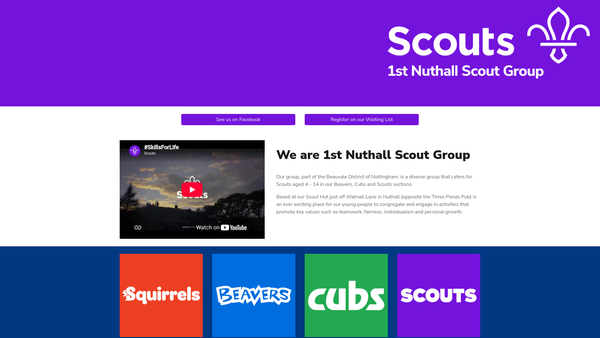 Screenshot of the 1st Nuthall Scout Group website