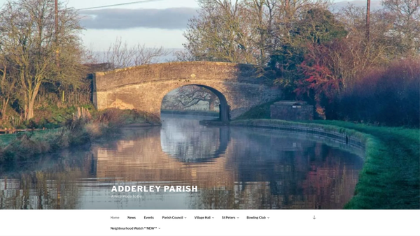 Screenshot of the Adderley Village Hall website