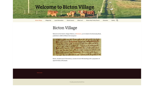 Screenshot of the Bicton Village Hall website