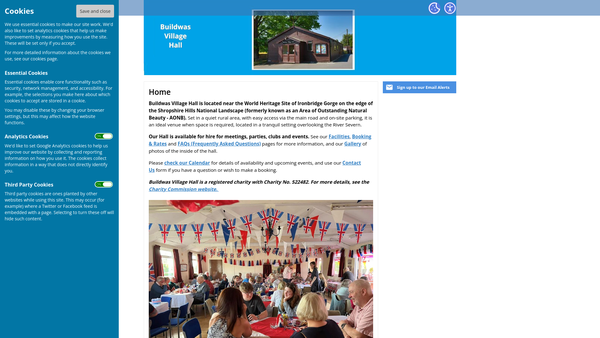 Screenshot of the Buildwas Village Hall website
