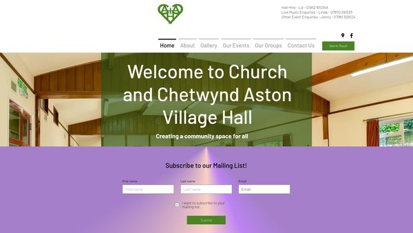 Screenshot of the Church and Chetwynd Aston Village Hall website