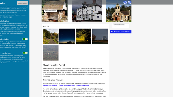 Screenshot of the Knockin Village Hall website
