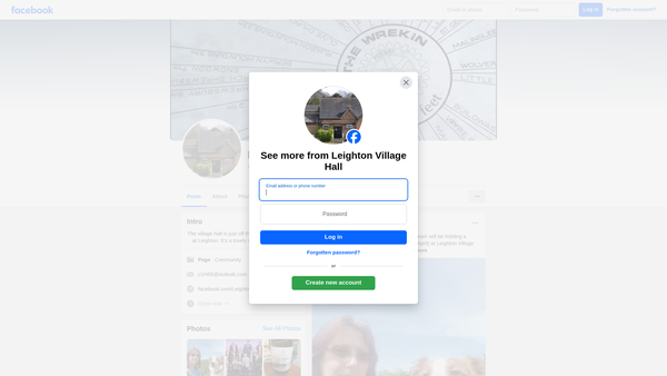 Screenshot of the Leighton Village Hall website