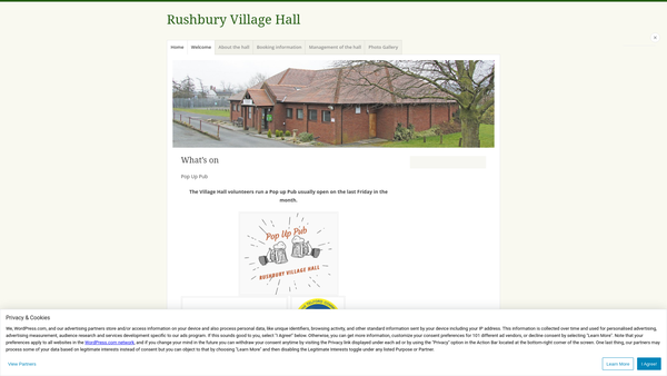 Screenshot of the Rushbury Village Hall website