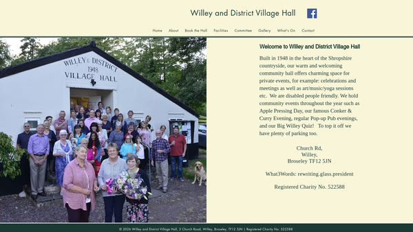 Screenshot of the Willey And District Village Hall website