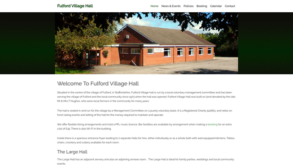Screenshot of the Fulford Village Hall website