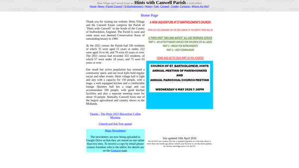 Screenshot of the Hints Village Hall website