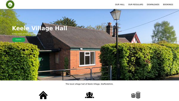 Screenshot of the Keele Village Hall website