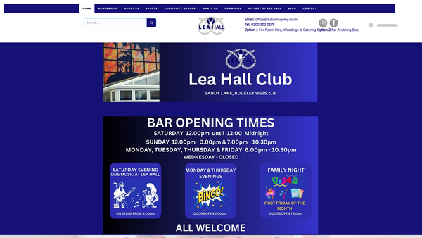 Screenshot of the Lea Hall Miners Welfare Centre website