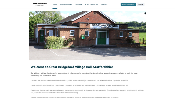 Screenshot of the Great Bridgeford Village Hall website