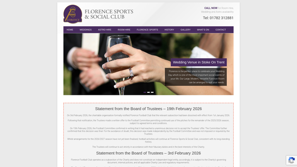 Screenshot of the Florence Colliery Social Welfare Centre website