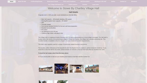 Screenshot of the Stowe Village Hall website