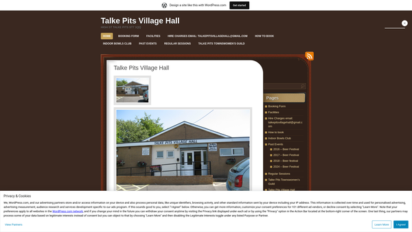 Screenshot of the Talke Pits Village Hall website