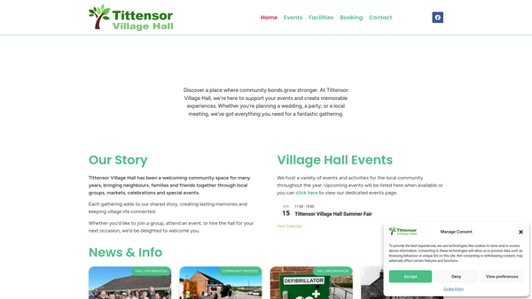 Screenshot of the Tittensor Village Hall website