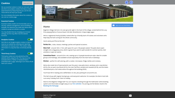 Screenshot of the The Baginton Village Hall website