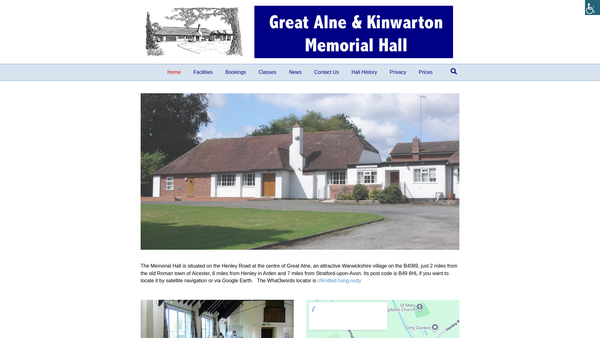 Screenshot of the Great Alne And Kinwarton Memorial Hall website