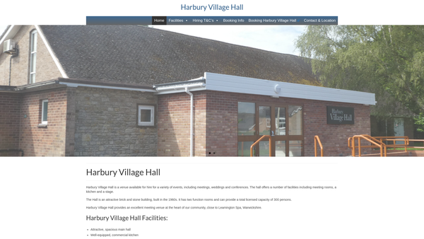 Screenshot of the Harbury Village Hall website