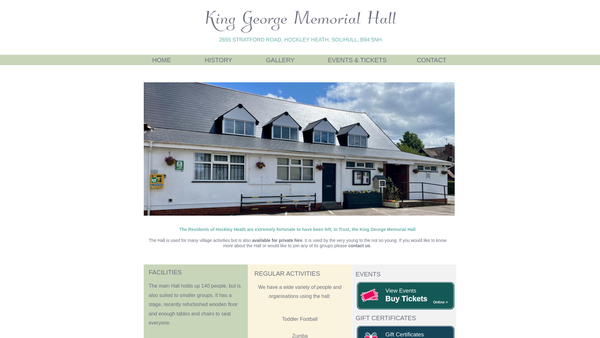 Screenshot of the The King George Vi Memorial Hall website