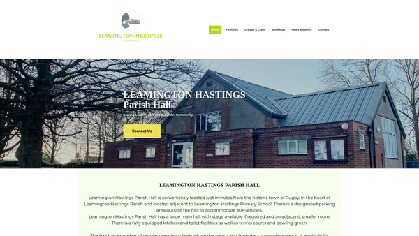 Screenshot of the Parish Hall website