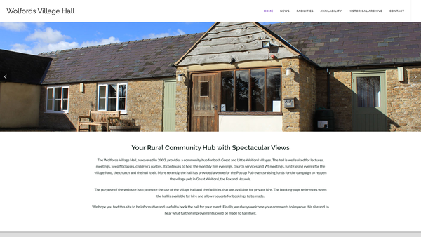 Screenshot of the The Wolfords Village Hall website