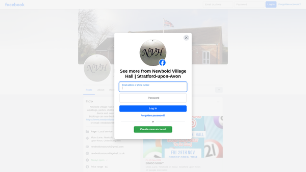 Screenshot of the Newbold On Stour Village Hall And Green website