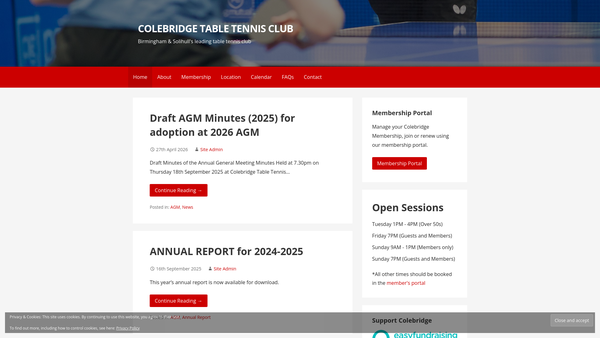 Screenshot of the Colebridge Young People's Club website