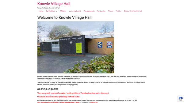 Screenshot of the Knowle Village Hall Association website
