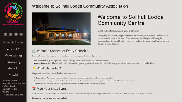 Screenshot of the Solihull Lodge Community Association website