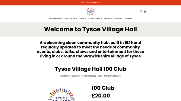 Screenshot of the Tysoe Village Hall website