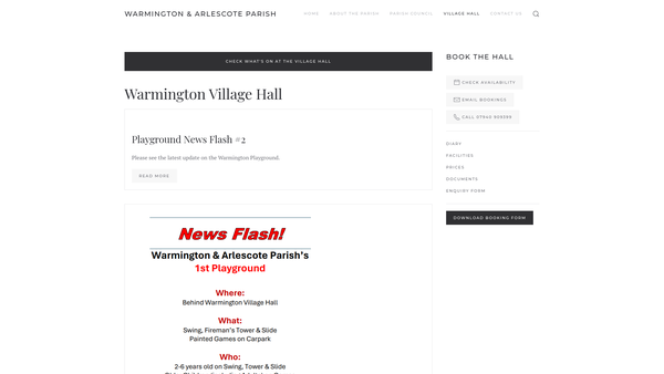 Screenshot of the Warmington Village Hall website