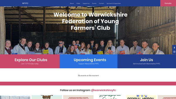 Screenshot of the Warwickshire County Federation Of Young Farmers Clubs website