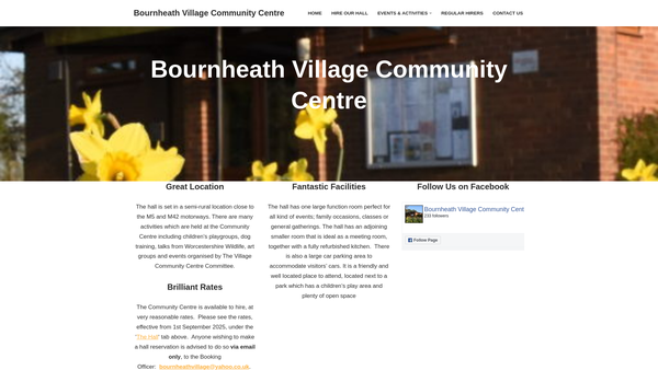 Screenshot of the Bournheath Village Community Centre website
