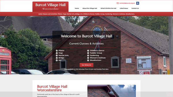Screenshot of the Burcot Village Hall website