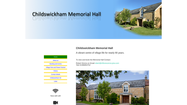 Screenshot of the Childswickham Memorial Hall website
