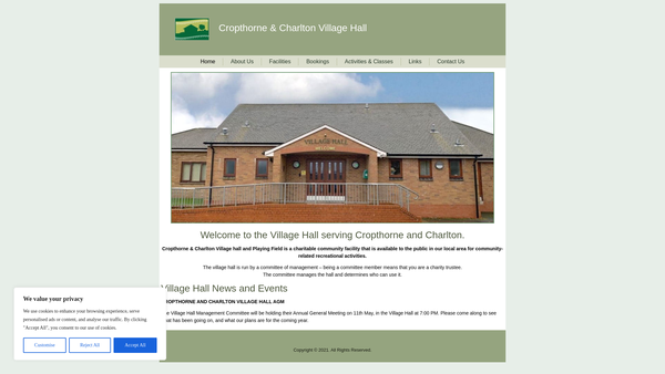 Screenshot of the Cropthorne And Charlton Village Hall And Playing Fields website