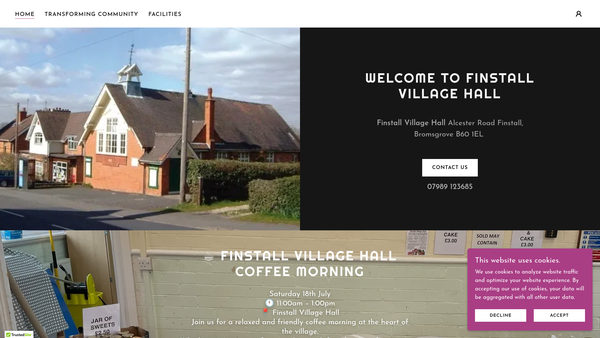 Screenshot of the Finstall Parish Institute (Known As The Village Hall) website