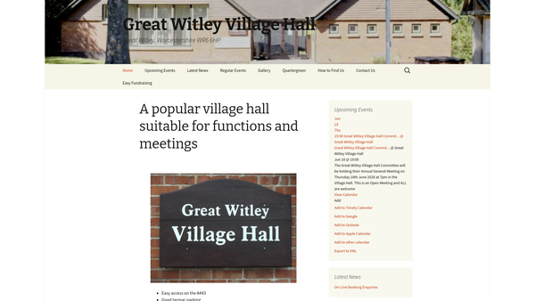 Screenshot of the Great Witley Village Hall website