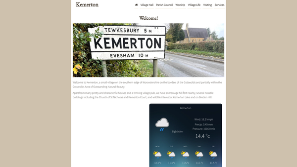 Screenshot of the The Victoria Hall, Kemerton website