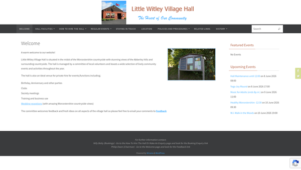 Screenshot of the Little Witley Parish Hall website