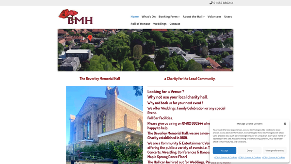 Screenshot of the Beverley War Memorial Hall website
