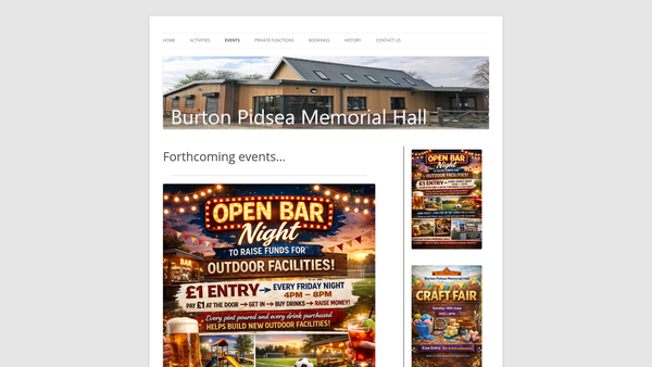 Screenshot of the Burton Pidsea Memorial Hall And Playing Fields website