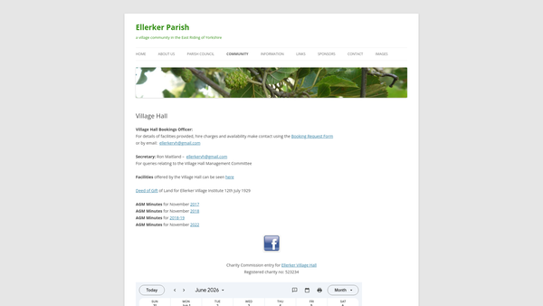 Screenshot of the Ellerker Village Hall website